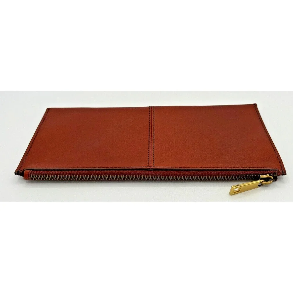 Fossil Pebbled Cowhide Leather Cinnamon Brown Zippered Money Wallet Pouch Clean!